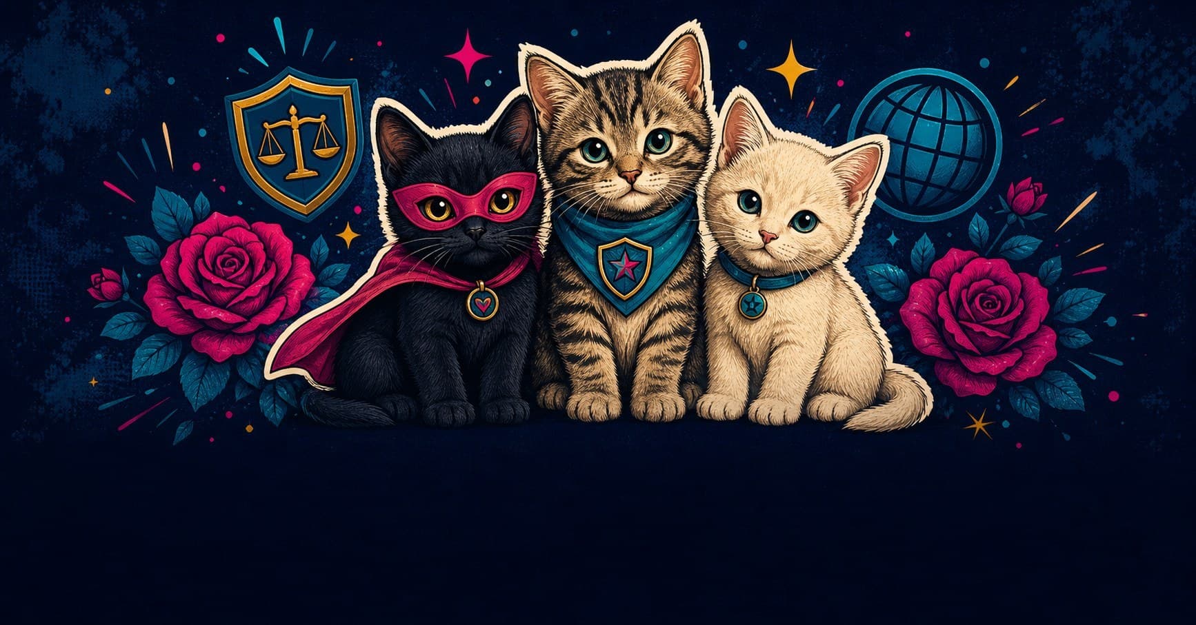 Three illustrated kittens in a colorful accountability poster style